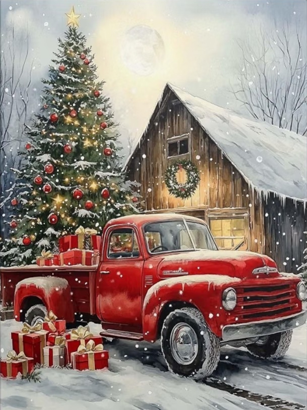 Red Vintage Holiday Truck Canvas Wall Art 8x10 Print